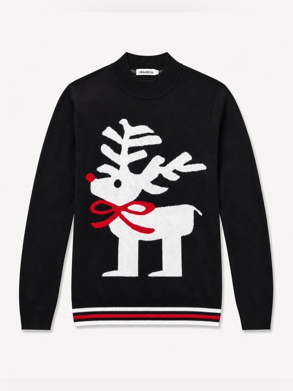 Black Christmas Sweater Reindeer Graphic Holiday Knit Pullover Red White Festive